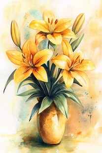 花瓶中的黄色百合花