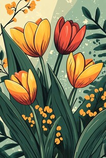 手绘郁金香花卉插画