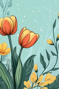 手绘清新郁金香花卉插画