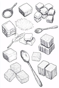 手绘方糖与勺子插画