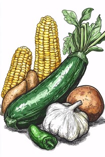 田园风蔬菜组合插画