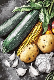 多样新鲜蔬菜组合插画