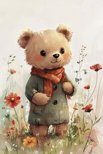 小熊漫步花丛中