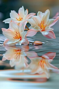 水中绽放的柔美百合花