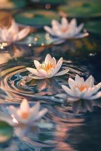 水中绽放的优雅白睡莲