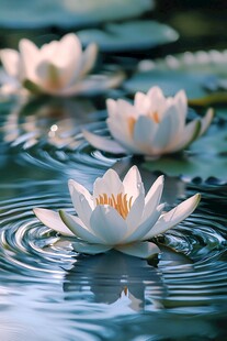 水中绽放的圣洁白睡莲