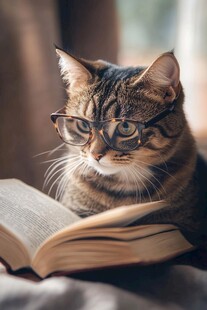 猫咪戴眼镜专注看书
