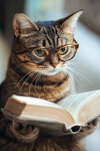 猫咪戴眼镜专注看书