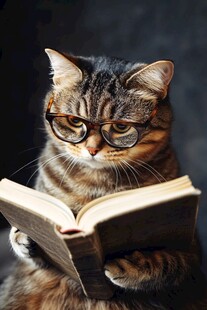 猫咪戴眼镜专注看书