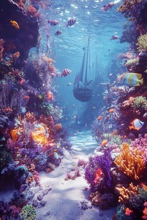 梦幻海底沉船与缤纷珊瑚