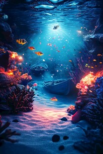 梦幻海底沉船奇幻景象