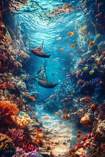 梦幻海底沉船与缤纷珊瑚