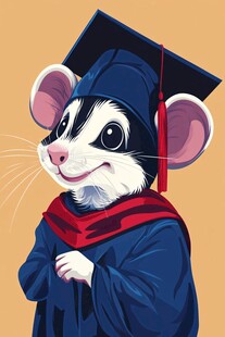 戴学士帽的可爱小老鼠