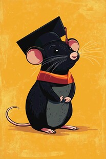 戴学士帽的可爱小老鼠