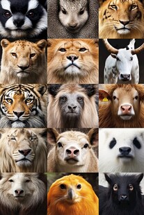 多样动物面部特写集合