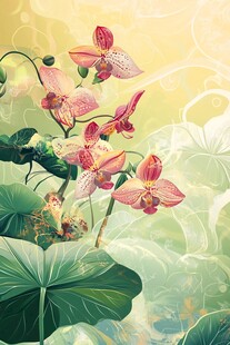 梦幻粉蝶兰与绿叶美景