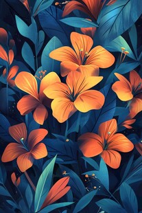 绚丽橙花与蓝叶的梦幻组合