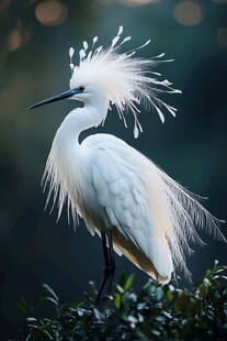 优雅白鹭展独特羽冠之美