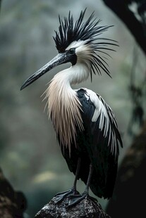 鹭鹤立石 羽冠独特迷人