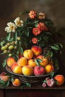 古典静物 果与花的优雅组合