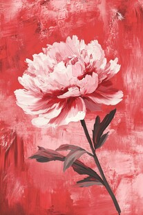 红底单枝粉色牡丹花