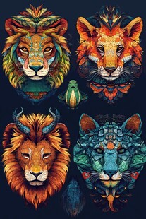 多彩动物头像插画艺术