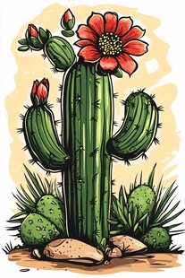 开花的仙人掌插画