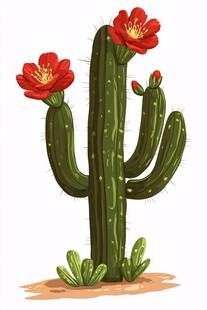 开花的仙人掌插画