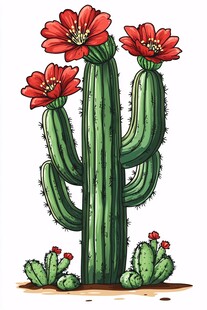 开花的高大仙人掌插画