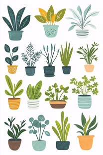 可爱盆栽植物插画集合