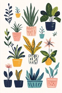 手绘盆栽植物插画集合