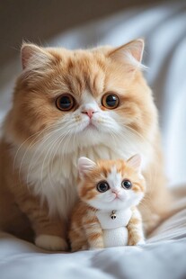 大猫小猫温馨依偎瞬间