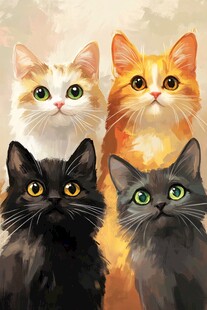 四只萌猫的可爱肖像画
