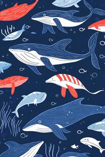 海洋鲸鱼鱼类可爱插画图案