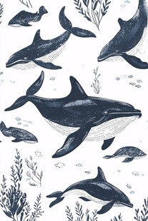 海洋生物手绘无缝图案