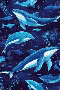 梦幻海洋生物图案插画