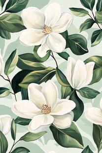 玉兰花叶无缝花卉图案