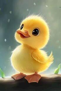可爱小黄鸭雨中俏皮模样
