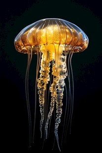 金色水母在黑暗中发光
