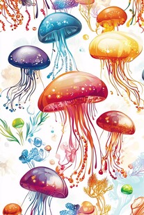 梦幻水母水彩海洋图案