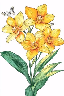 黄色兰花与蝴蝶插画