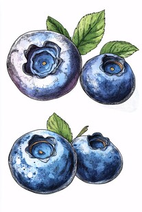 水彩手绘新鲜蓝莓果实