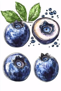 水彩蓝莓插画