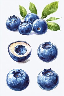 水彩风蓝莓插画