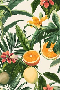 热带水果花卉植物插画