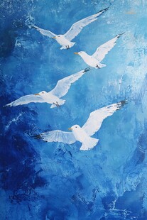 蓝空下翱翔的洁白海鸥