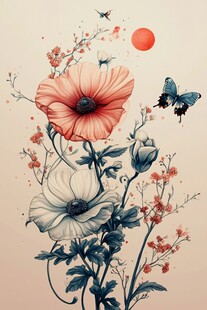 花卉蝶影 日出绘诗意景致