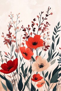 花卉插画 绽放的多彩花朵