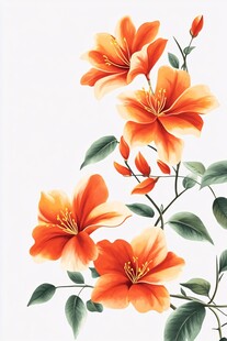 橙色花卉插画