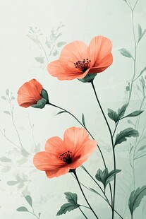 橙花绽放于浅绿背景中